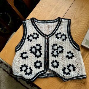 New Verdusa Women's Button Front V Neck Floral Pattern Knit Sweater Vest